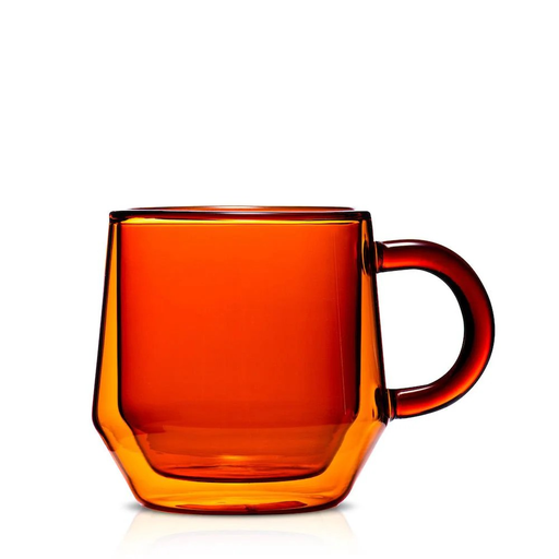 [240DBLAMBER-K2] Heart Double- Wall Glass Mug (8oz) Amber Set of 2