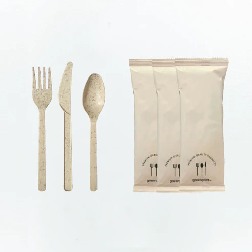 [3CMP200] Greenprint Combo 3: Natural Agave 1/200 Take Out Sleeves, Fork, Knife & Napkin