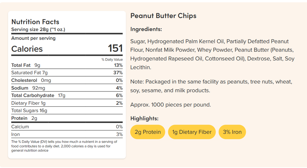 Peanut Butter Chips 1 lb Bag